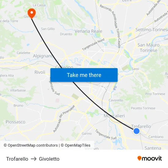 Trofarello to Givoletto map
