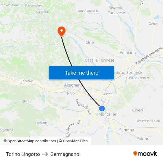 Turin Lingotto to Germagnano map