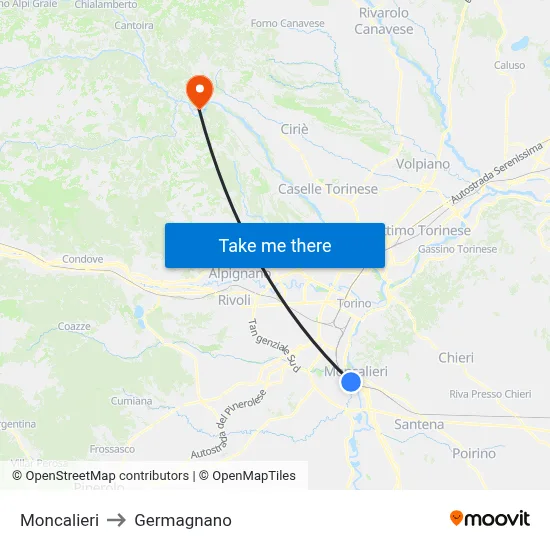 Moncalieri to Germagnano map