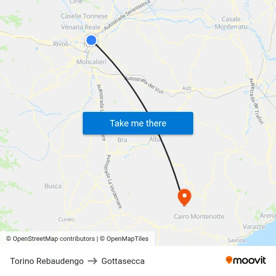 Turin Rebaudengo to Gottasecca map