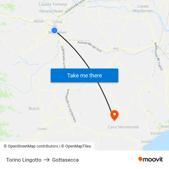 Turin Lingotto to Gottasecca map