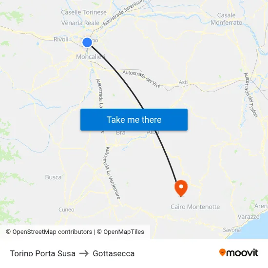 Turin Porta Susa to Gottasecca map