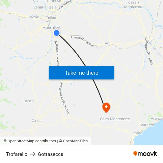 Trofarello to Gottasecca map
