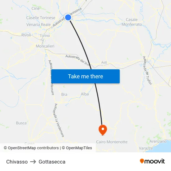 Chivasso to Gottasecca map