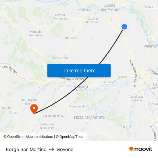 Borgo San Martino to Govone map