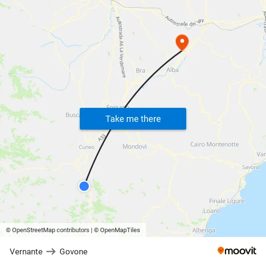 Vernante to Govone map