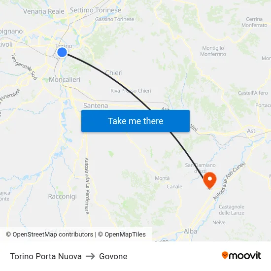 Turin Porta Nuova to Govone map