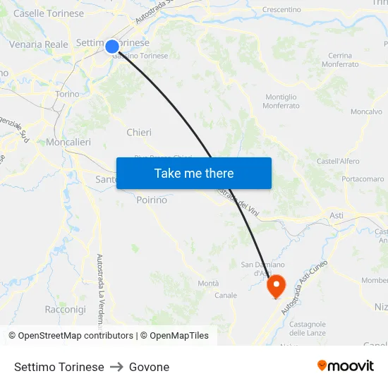 Settimo Torinese to Govone map