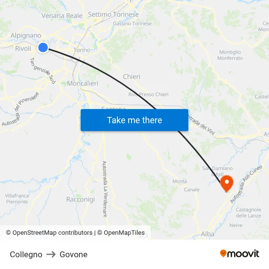 Collegno to Govone map