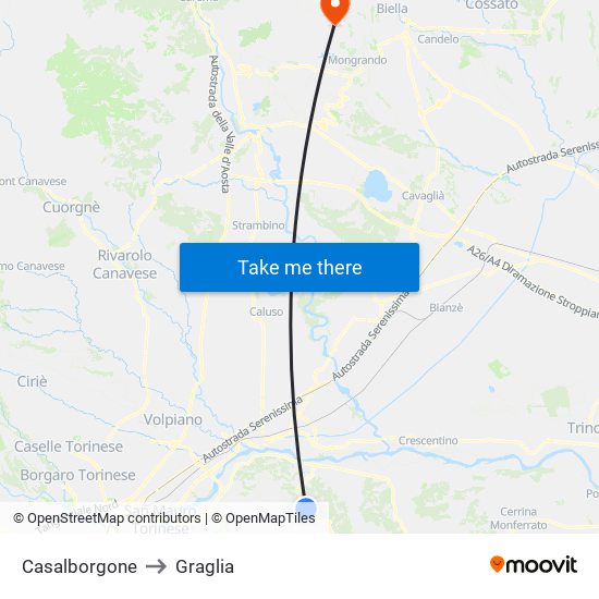 Casalborgone to Graglia map