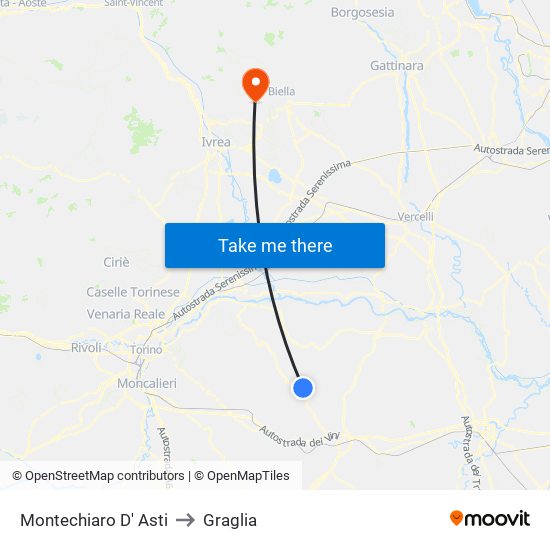 Montechiaro D' Asti to Graglia map