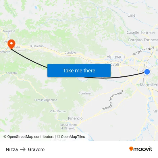 Nizza to Gravere map