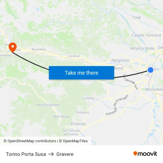 Turin Porta Susa to Gravere map