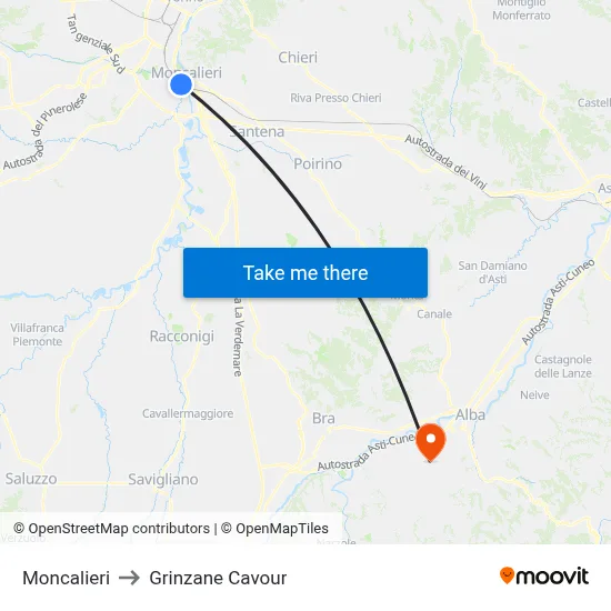 Moncalieri to Grinzane Cavour map