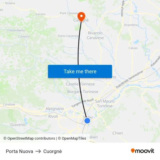 Porta Nuova to Cuorgnè map