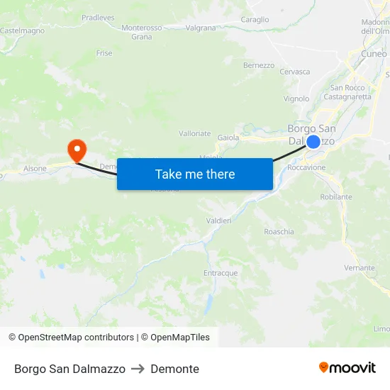 Borgo San Dalmazzo to Demonte map