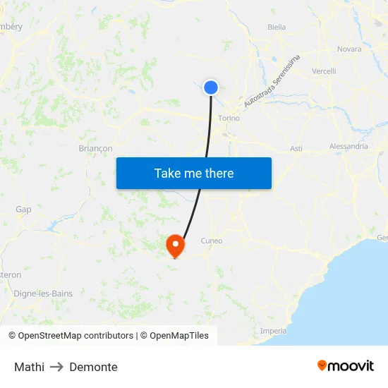 Mathi to Demonte map