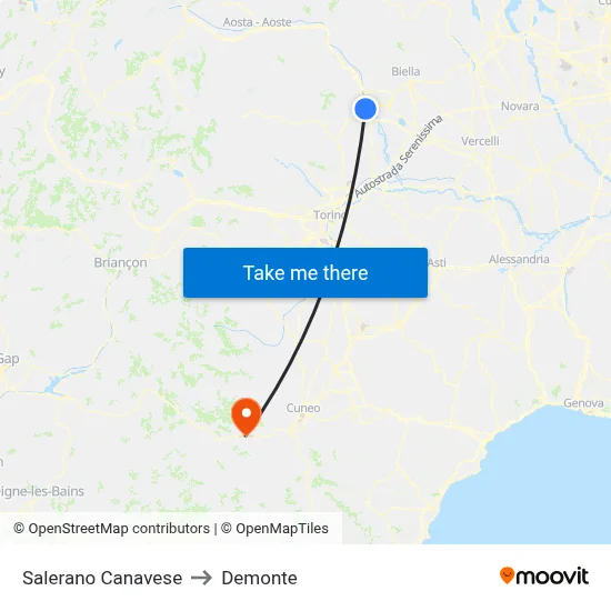 Salerano Canavese to Demonte map