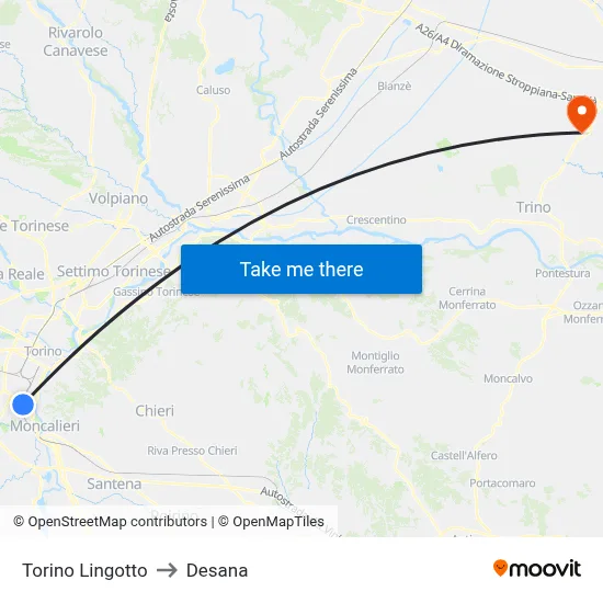 Turin Lingotto to Desana map