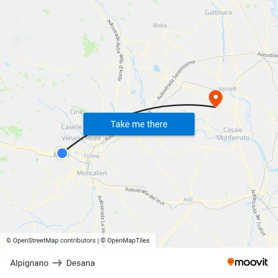Alpignano to Desana map