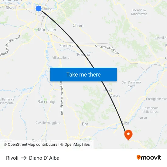 Rivoli to Diano d'Alba map