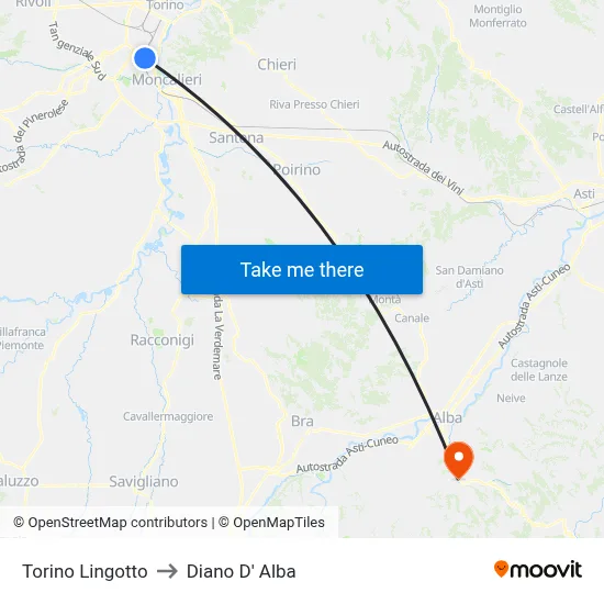 Turin Lingotto to Diano d'Alba map
