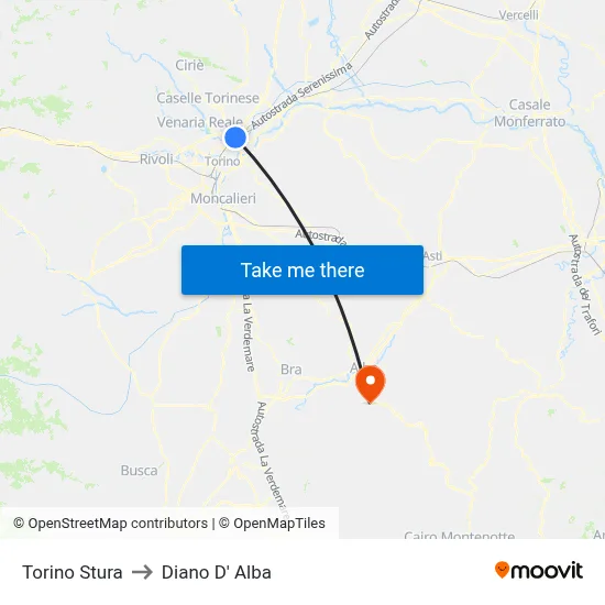 Turin Stura to Diano d'Alba map