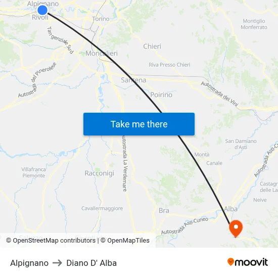 Alpignano to Diano d'Alba map
