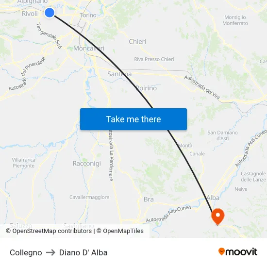 Collegno to Diano d'Alba map