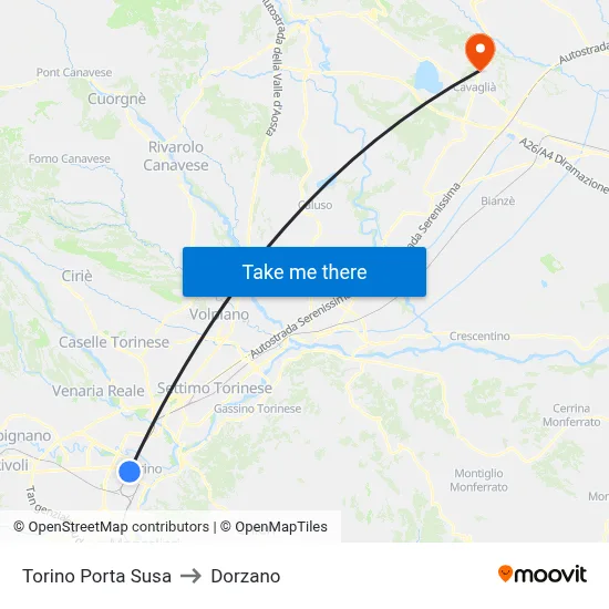 Turin Porta Susa to Dorzano map