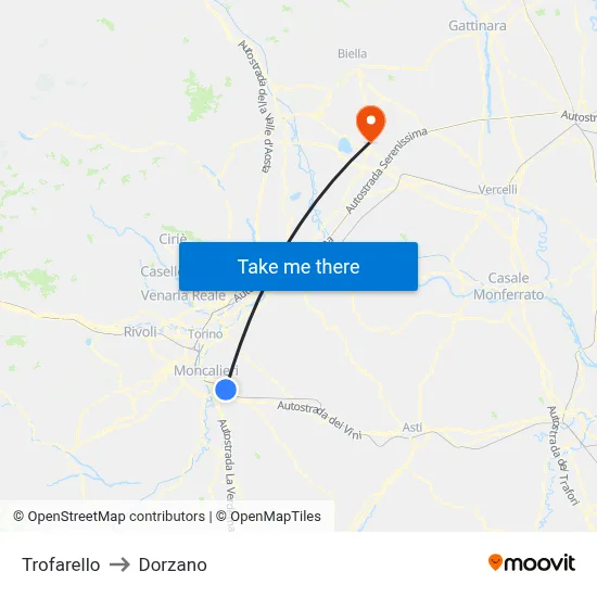 Trofarello to Dorzano map