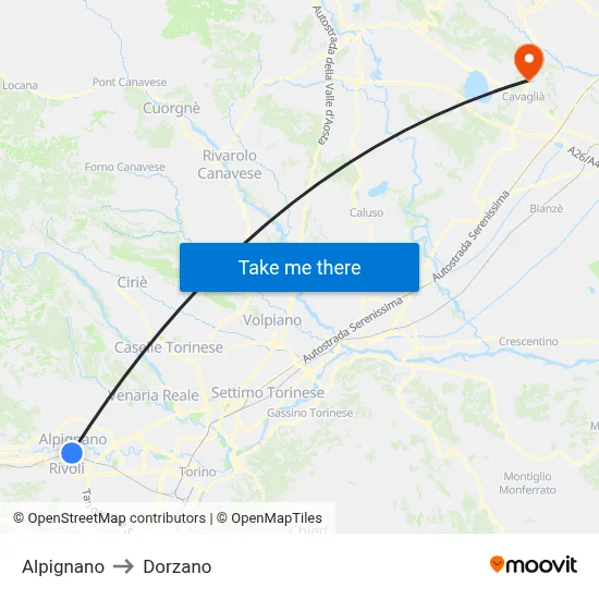 Alpignano to Dorzano map