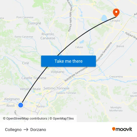 Collegno to Dorzano map