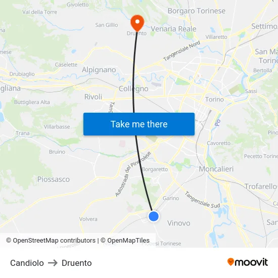 Candiolo to Druento map