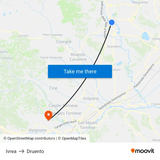 Ivrea to Druento map