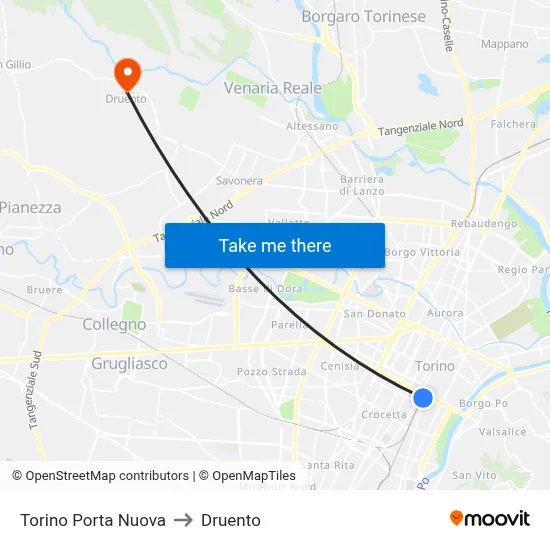 Turin Porta Nuova to Druento map