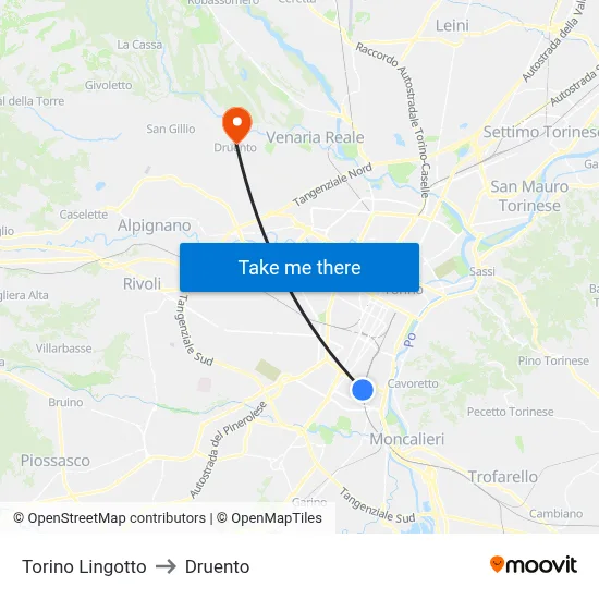 Turin Lingotto to Druento map