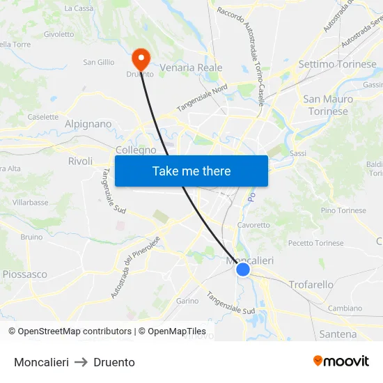 Moncalieri to Druento map