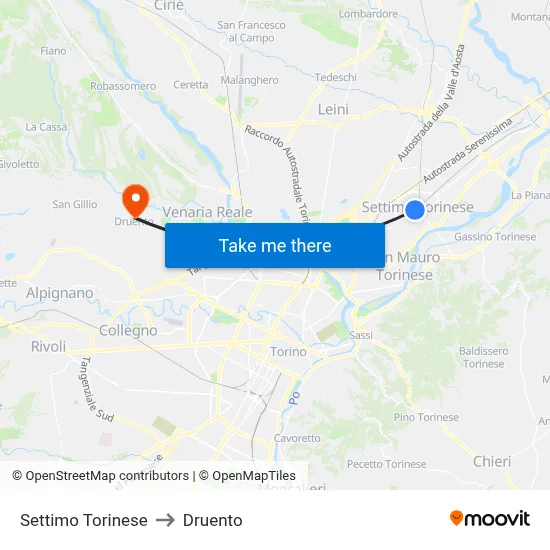 Settimo Torinese to Druento map