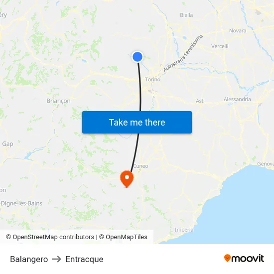 Balangero to Entracque map