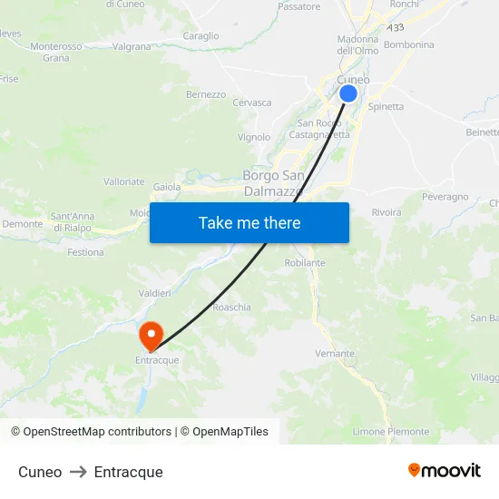 Cuneo to Entracque map