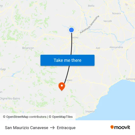 San Maurizio Canavese to Entracque map