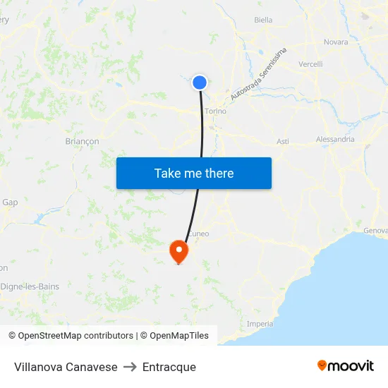 Villanova Canavese to Entracque map