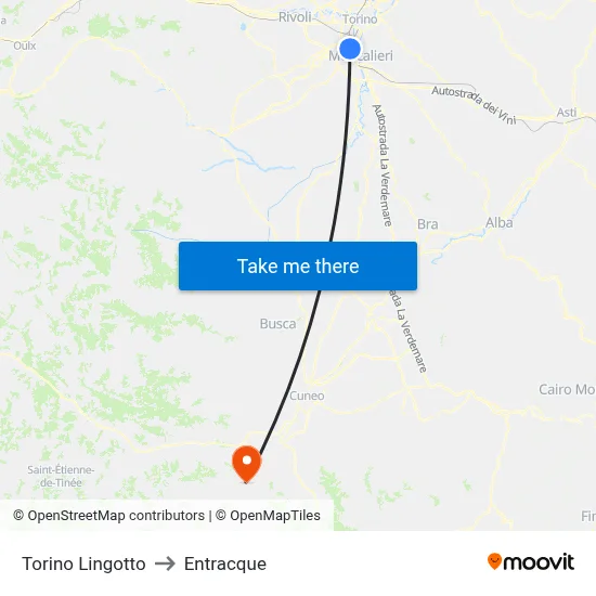 Turin Lingotto to Entracque map