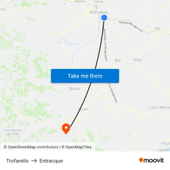 Trofarello to Entracque map
