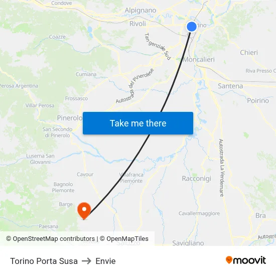 Turin Porta Susa to Envie map