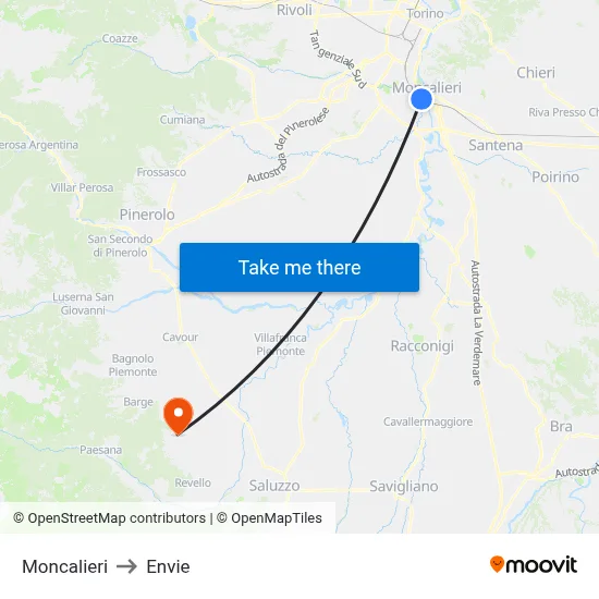 Moncalieri to Envie map