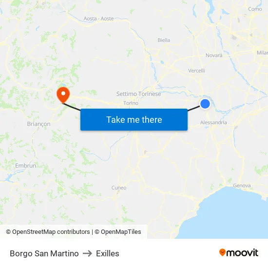 Borgo San Martino to Exilles map