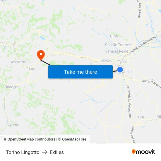 Turin Lingotto to Exilles map