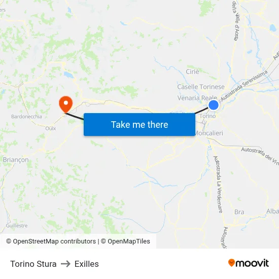 Turin Stura to Exilles map